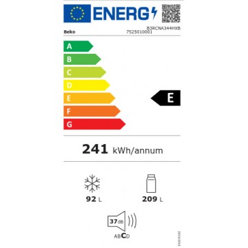 Beko B3RCNA344HXB Ψυγειοκαταψύκτης NoFrost Υ179.6xΠ59.5xΒ66.5εκ. Inox